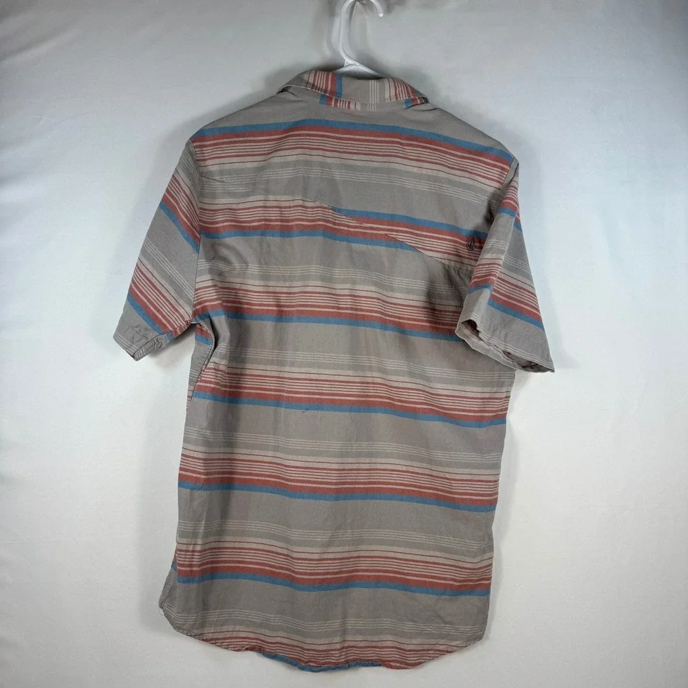 Volcom Vorzy SS Slim Fit Striped Button Down Shirt Mens Large Grey Blue Red - Picture 5 of 9